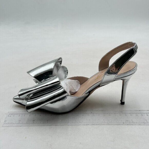 FOWT Silver Bow Pointed Toe Pumps High Heel Slingbacks Slip on Elegant Shoes - Picture 2 of 8
